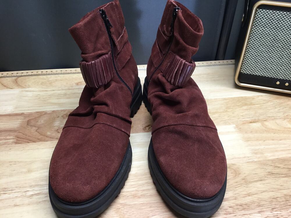 Miz Mooz Finley Women's 11.5 Maroon Suede Side Zip Classic Round Toe Ankle Boots